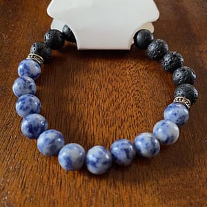 Blue Spot Jasper Gem & Lava Stone 7" Bracelet