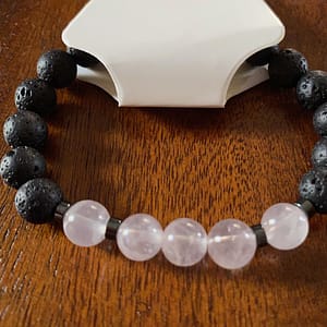 Rose Quartz Gem & Lava Stone 7" Bracelet